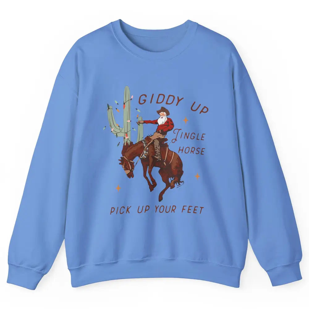 Cowboy Santa Giddy Up Jingle Horse Pick Up Western Christmas Unisex Crewneck Sweatshirt