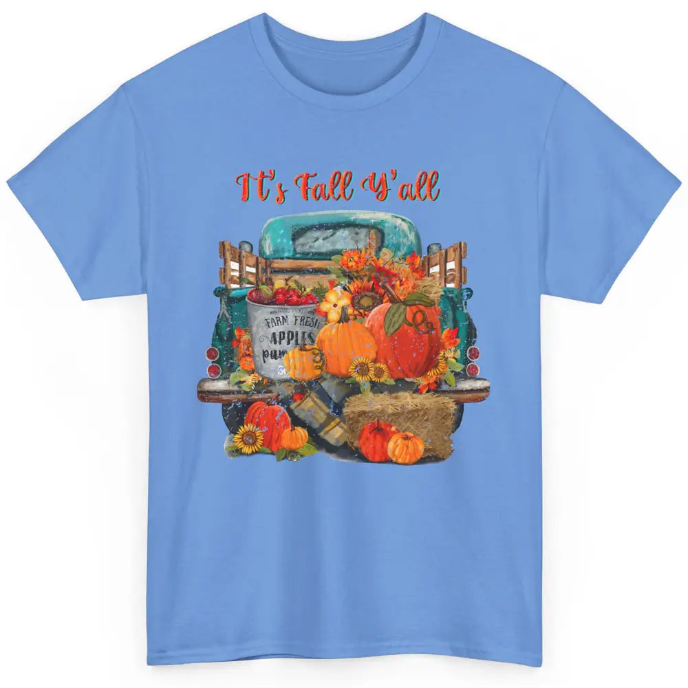 Retro Pumpkin Truck Sunflower Western Pumpkin Season Fall Classic Unisex T-Shirt