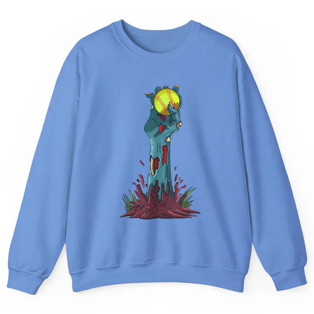 Zombie Hand Softball Funny Halloween Softball Scary Costume Unisex Crewneck Sweatshirt