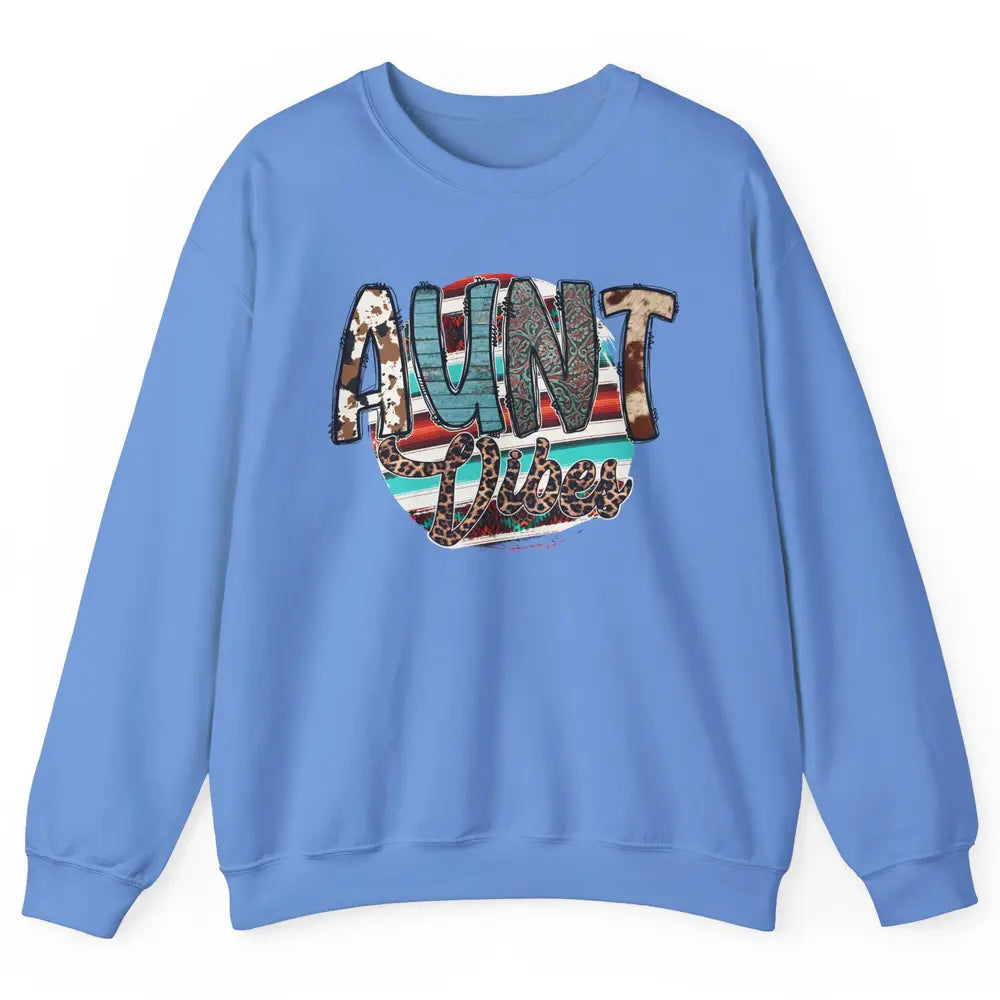 Aunt Vibes Cowhide Leopard Turquoise Western Country Auntie Unisex Crewneck Sweatshirt