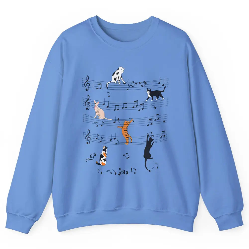 Cat On Music Sheets Cute Music Notes Funny Cat Musician Unisex Crewneck Sweatshirt