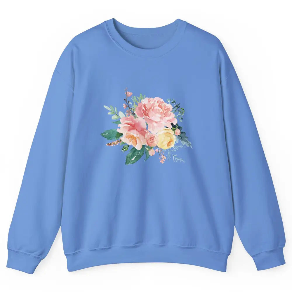 Watercolor Peony Flower Bouquet Botanical Garden Wildflower Unisex Crewneck Sweatshirt