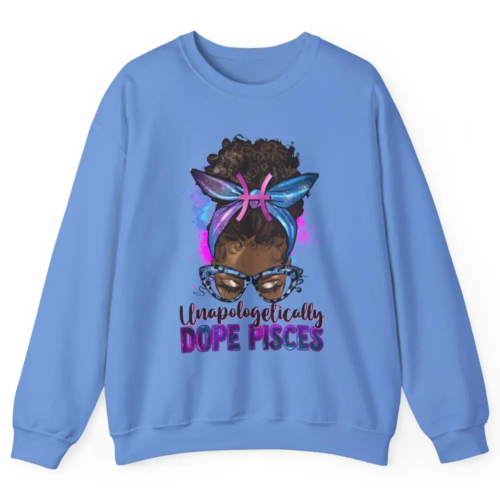 Unapologetically Dope Pisces Zodiac Leopard Afro Messy Bun Unisex Crewneck Sweatshirt