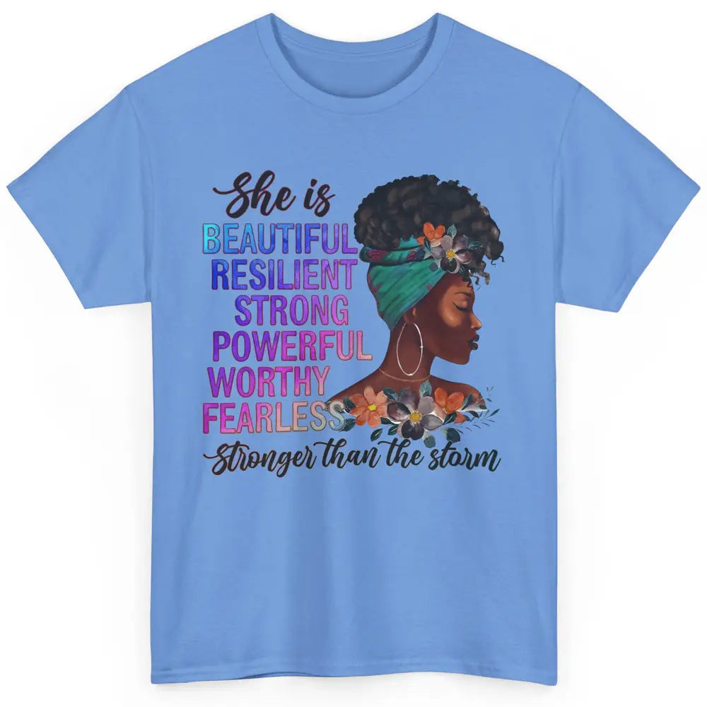 Floral Afro Woman She Is Stronger Than The Storm Religious Classic Unisex T-Shirt