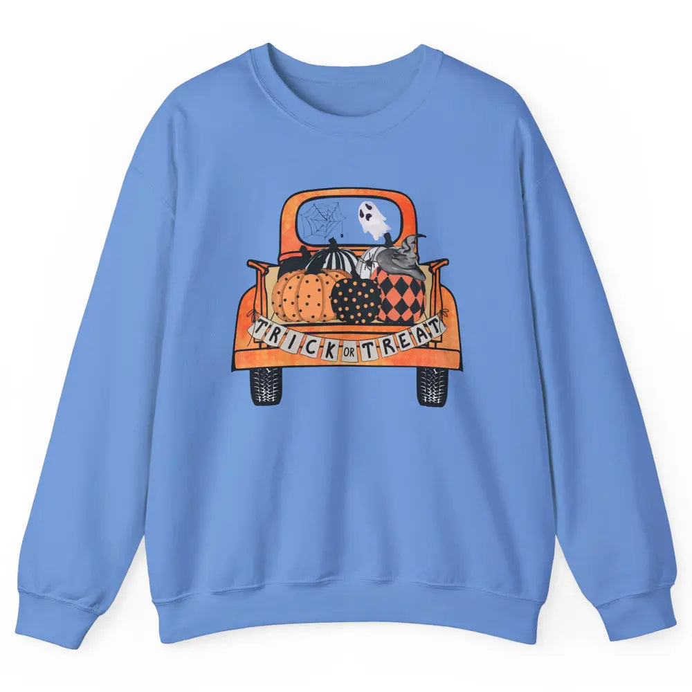 Retro Fall Pumpkin Truck Fall Halloween Trick Or Treat Gift Unisex Crewneck Sweatshirt