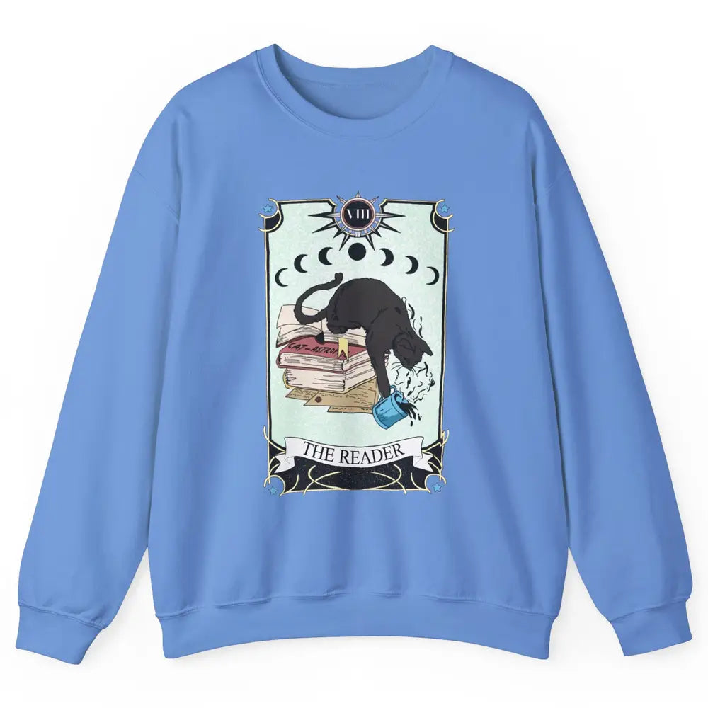 Witchy Black Cat The Reader Tarot Card Mystic Celestial Moon Unisex Crewneck Sweatshirt