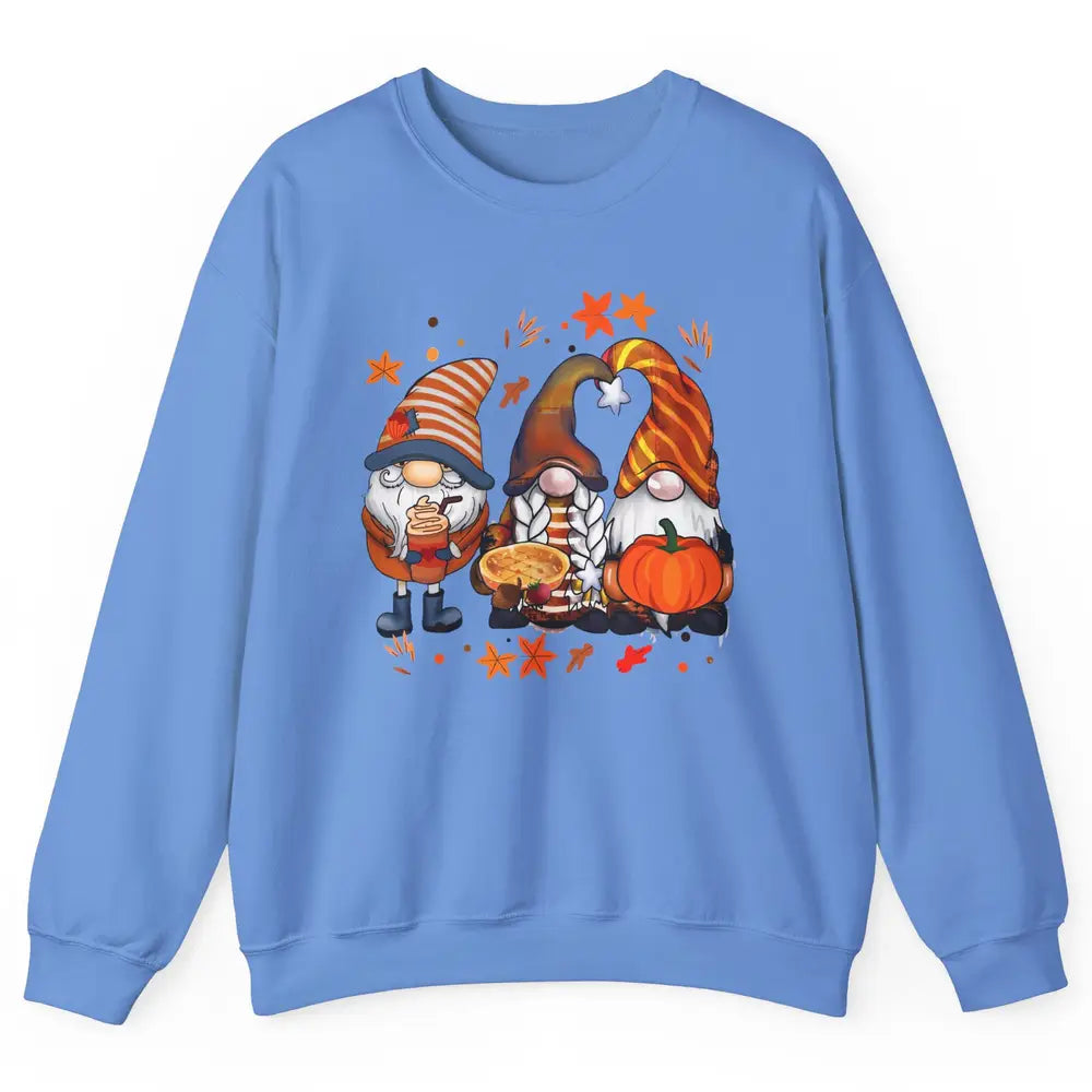 Retro Fall Gnomies Pumpkin Falling Leaves Thanksgiving Gnome Unisex Crewneck Sweatshirt