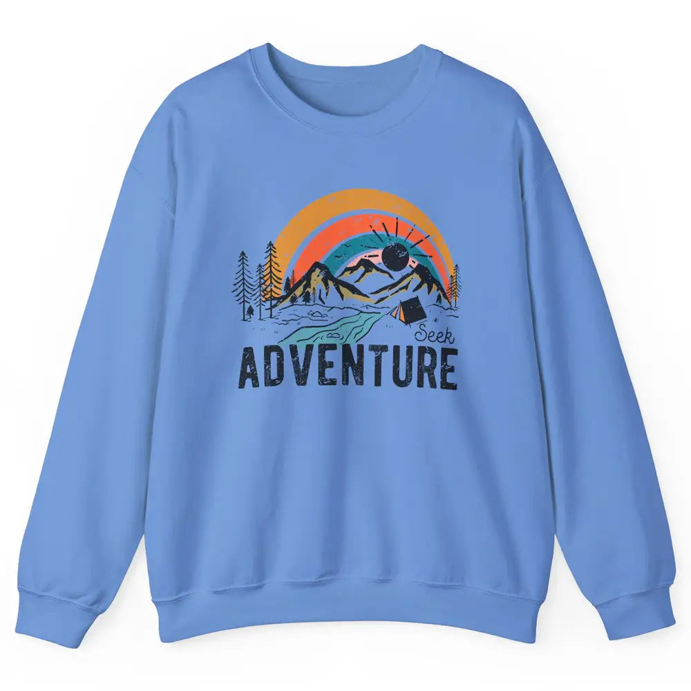 Vintage Mountain Sunrise Seek Adventure Camping Hiking Lover Unisex Crewneck Sweatshirt