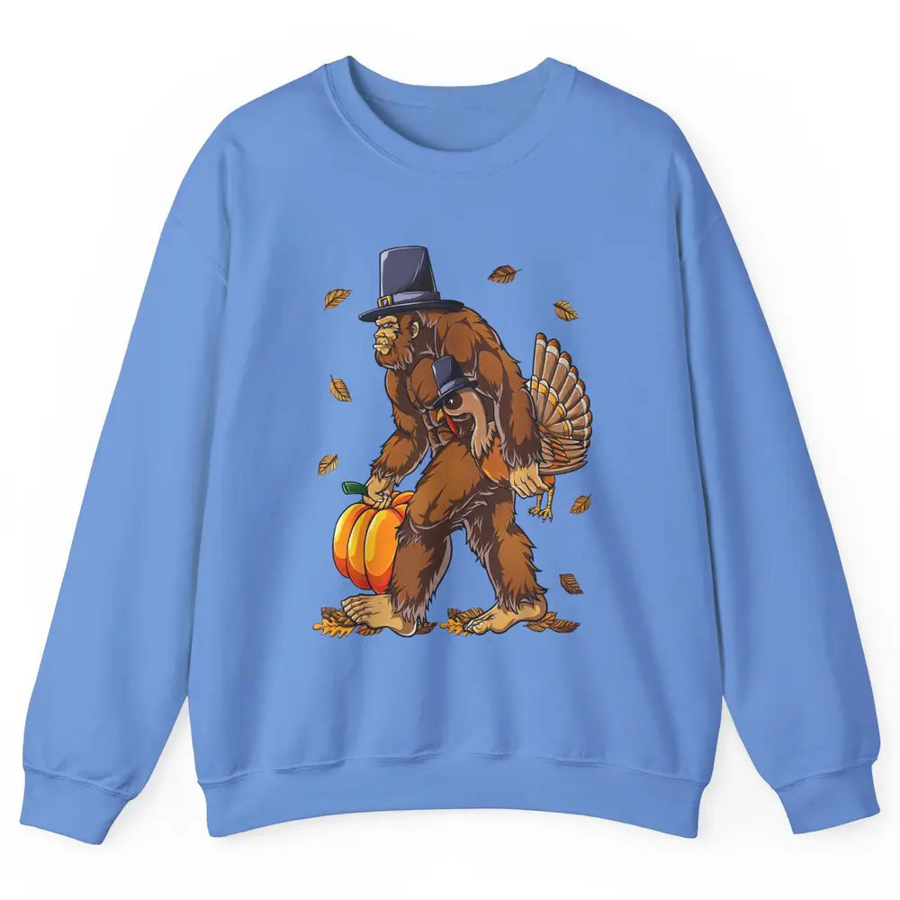 Bigfoot Pilgrim Hat Turkey Thanksgiving Funny Turkey Autumn Unisex Crewneck Sweatshirt