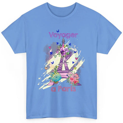 Voyager Floral Eiffel Tower Minimal Paris France Traveling Classic Unisex T-Shirt