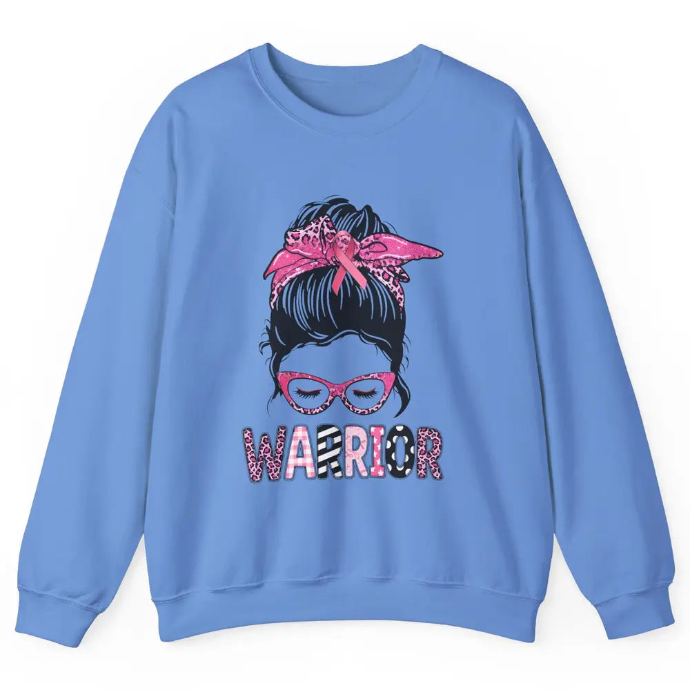 Warrior Fights Cancer Pink Leopard Ribbon Cancer Awareness Unisex Crewneck Sweatshirt