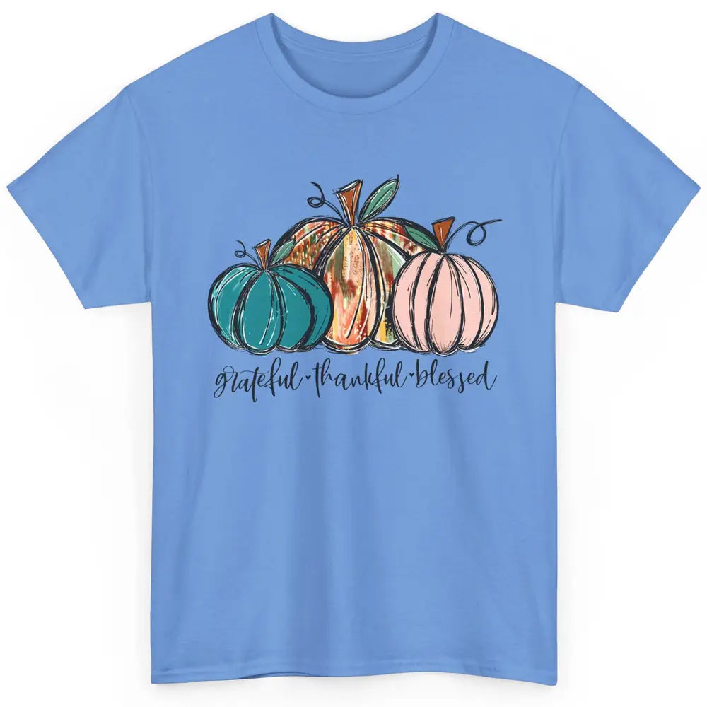 Grateful Thankful Blessed Doodle Pumpkin Fall Thanksgiving Classic Unisex T-Shirt