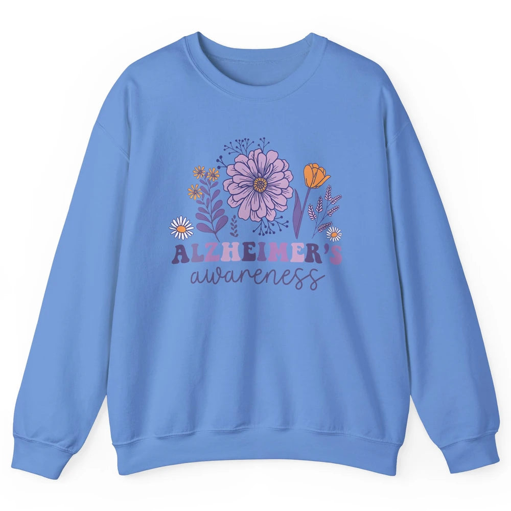 Alzheimer's Awareness Wildflower Dementia Inspirational Gift Unisex Crewneck Sweatshirt