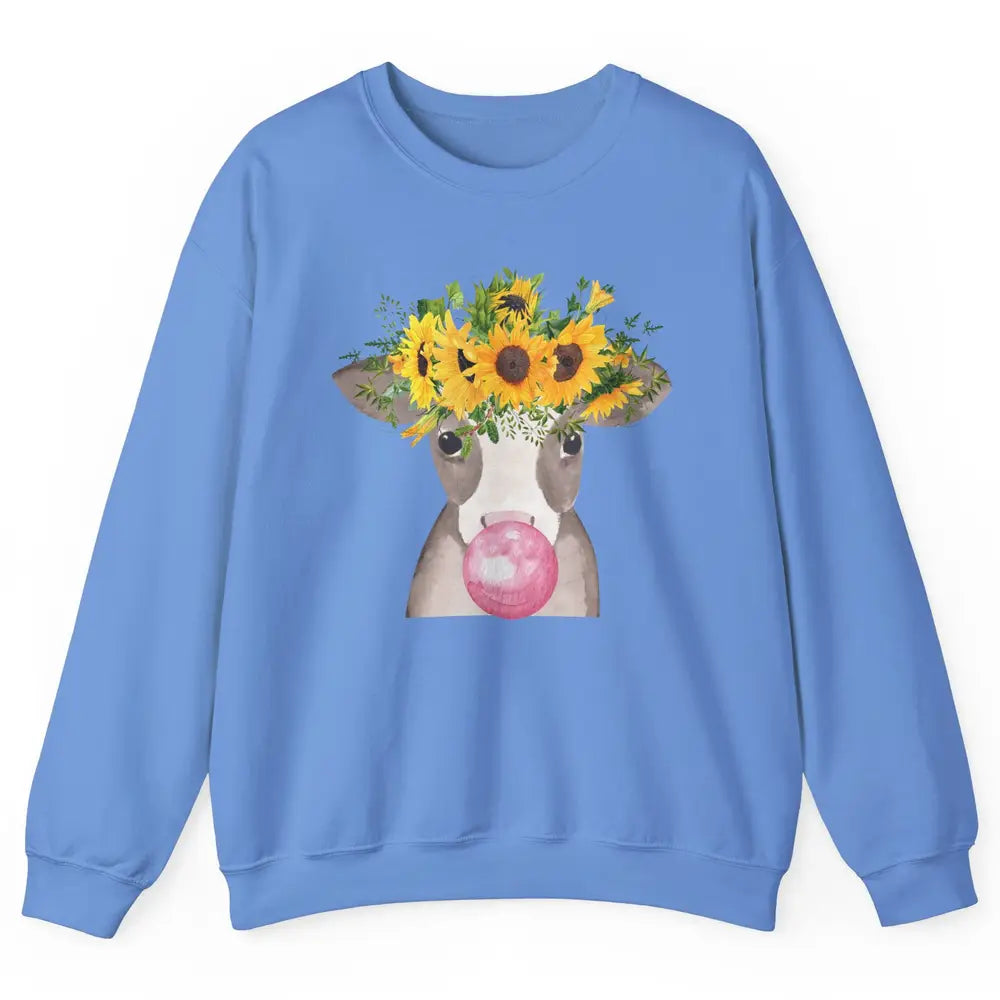 Sunflower Cow Bubble Gum Not In The Mood Western Farm Animal Unisex Crewneck Sweatshirt