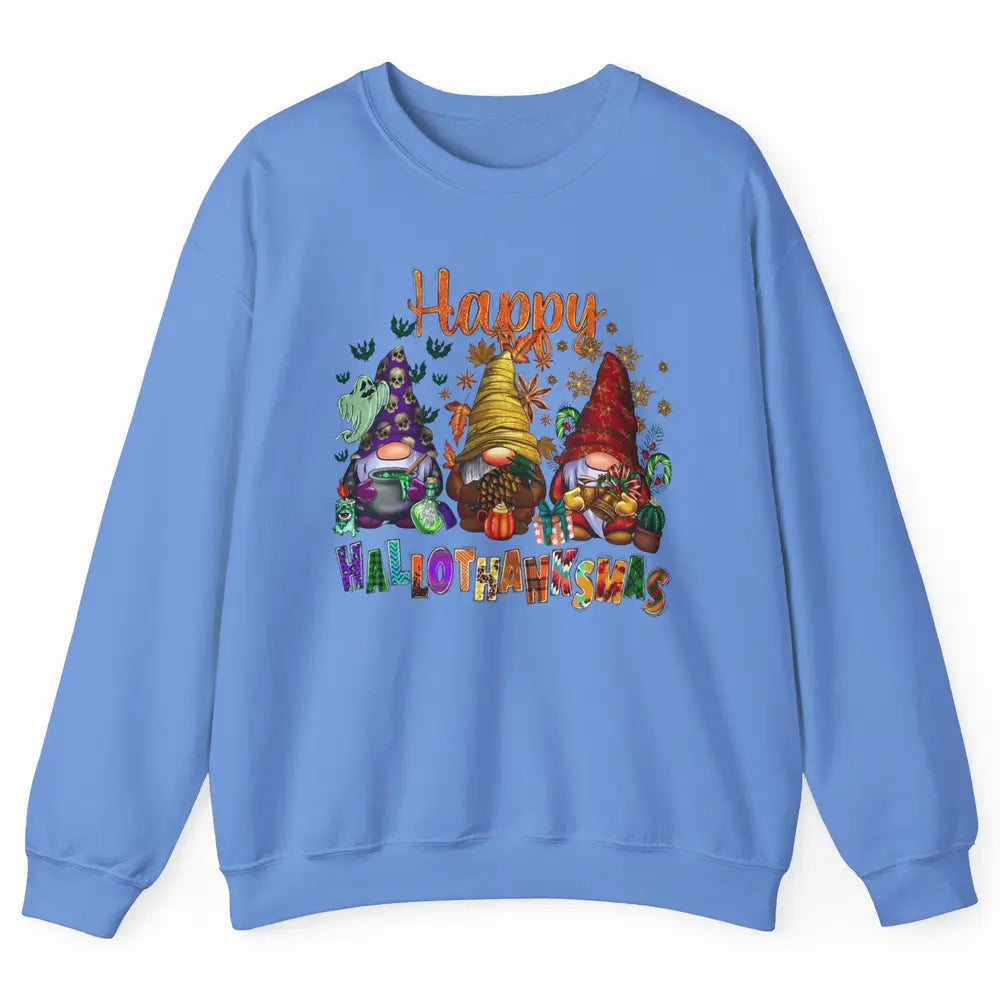 Funny Gnomes Happy Hallo-thank-mas Fall Pumpkin Thanksgiving Unisex Crewneck Sweatshirt