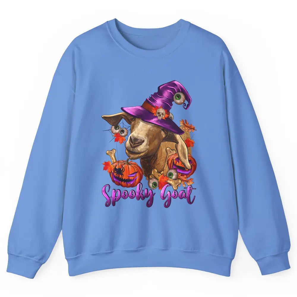 Funny Goat Witch Pumpkin Fall Leaves Halloween Goat Mom Unisex Crewneck Sweatshirt