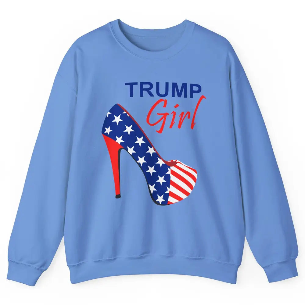 Trump Girl American Flag High Heels Republican Trump Support Unisex Crewneck Sweatshirt