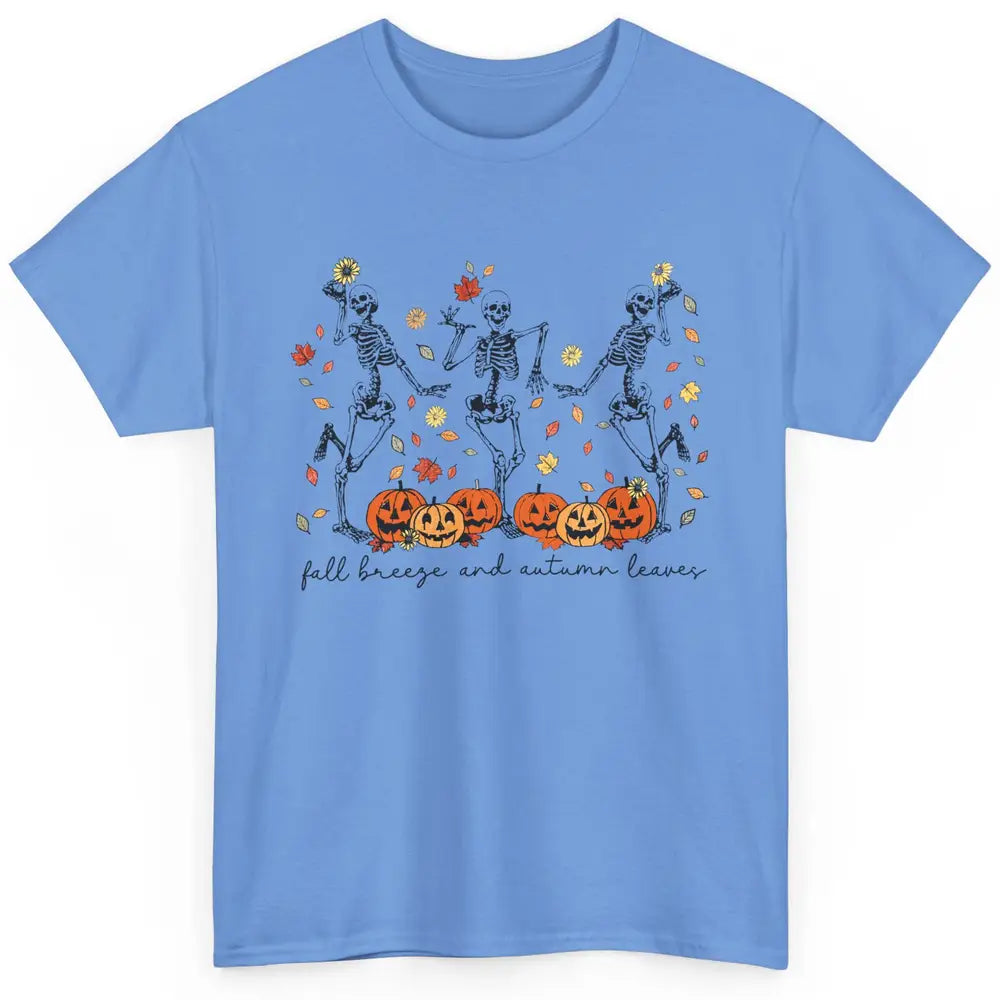 Retro Pumpkin Dancing Skeleton Fall Breeze And Autumn Leaves Classic Unisex T-Shirt