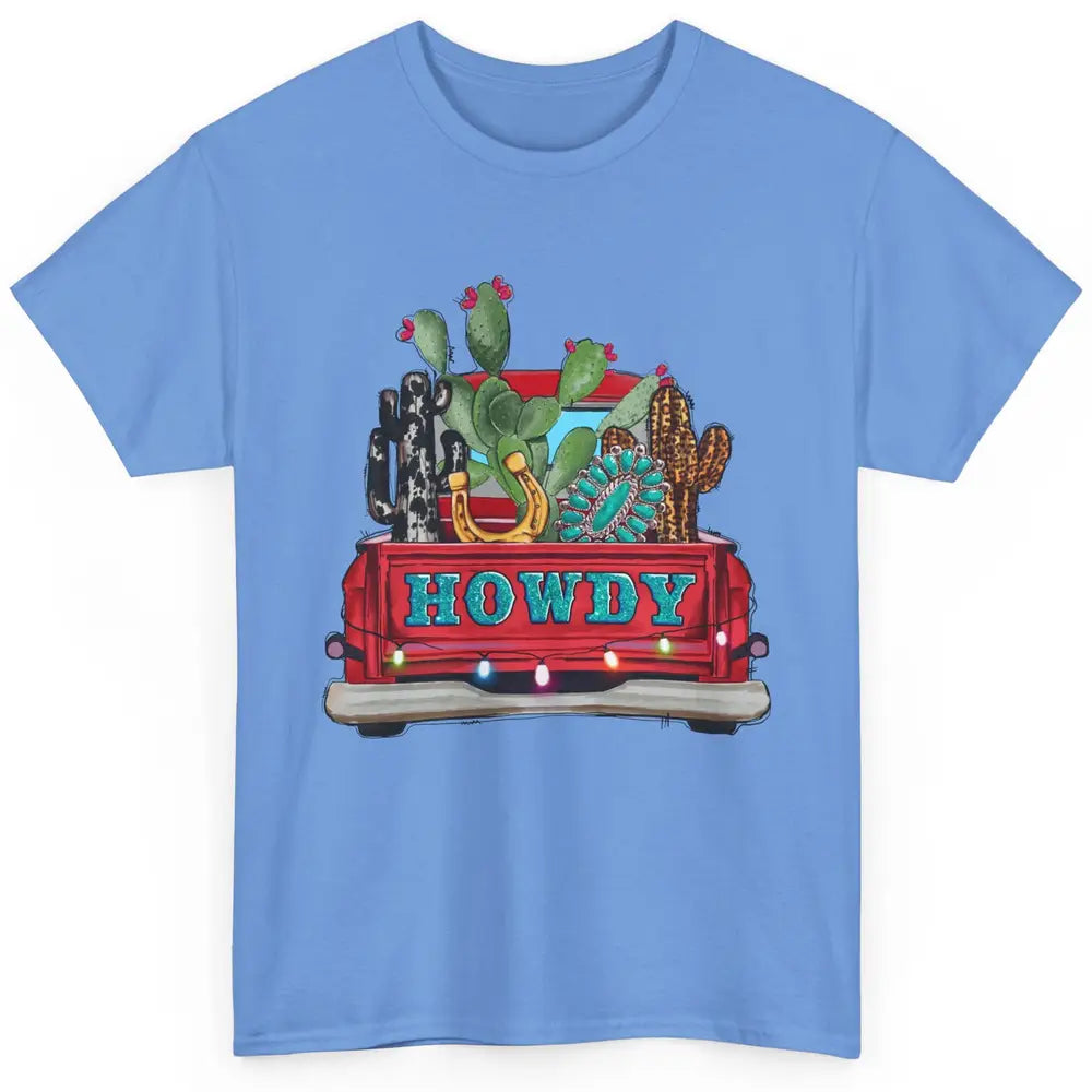 Howdy Truck Cactus Cowhide Western Christmas Gemstone Truck Classic Unisex T-Shirt