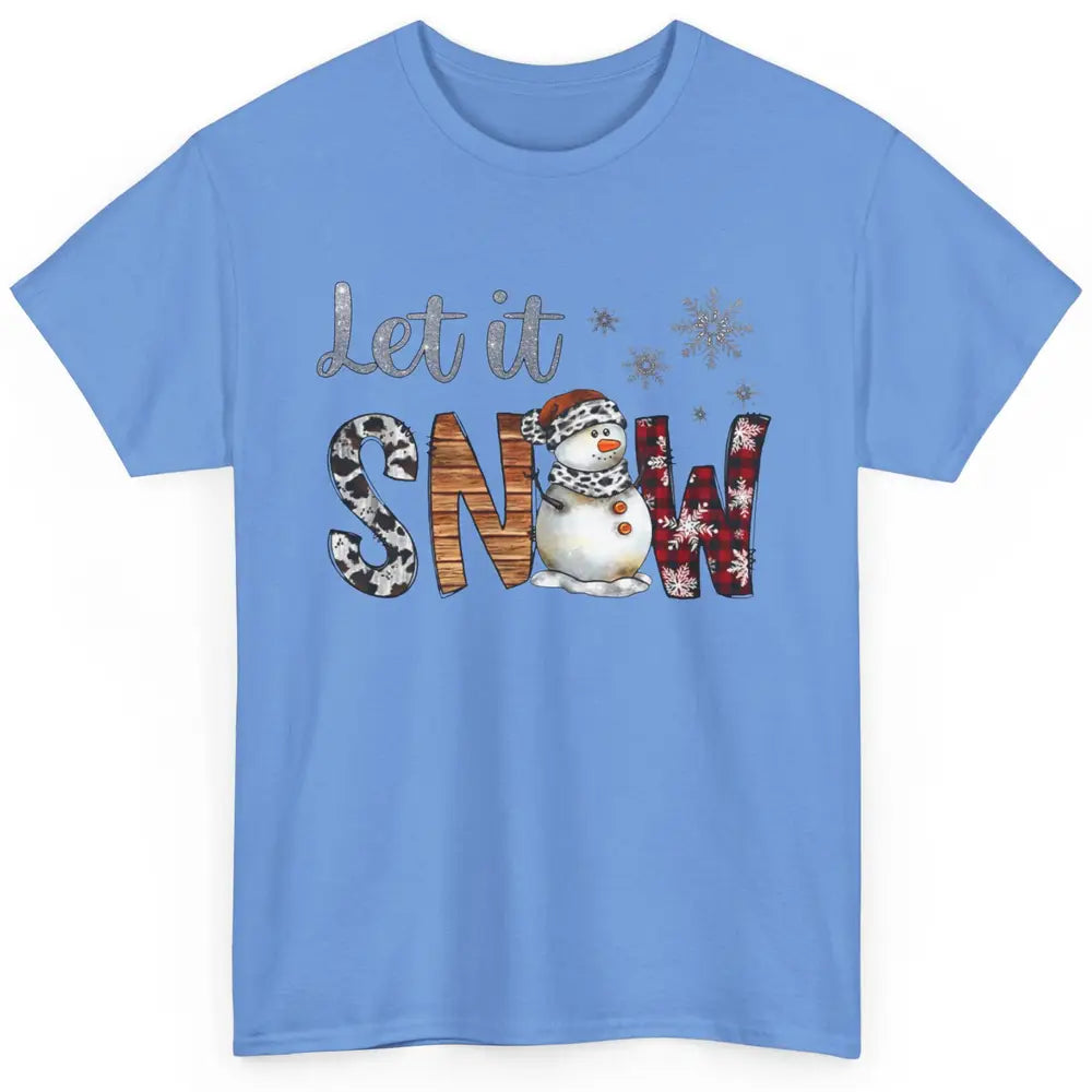 Leopard Snowman Let It Snow Snowflakes Western Christmas Classic Unisex T-Shirt