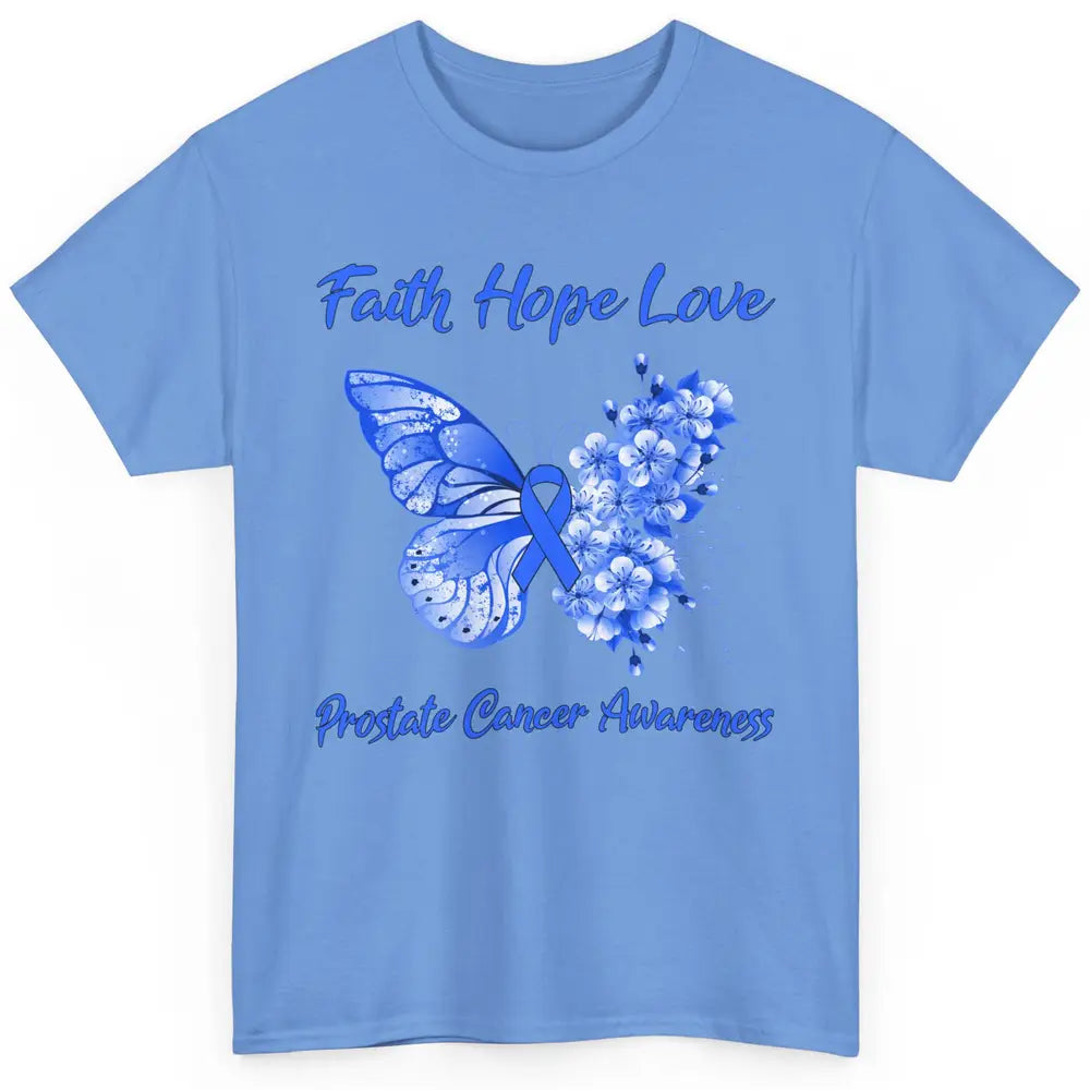 Butterfly Faith Hope Warrior Prostate Cancer Blue Ribbon Classic Unisex T-Shirt