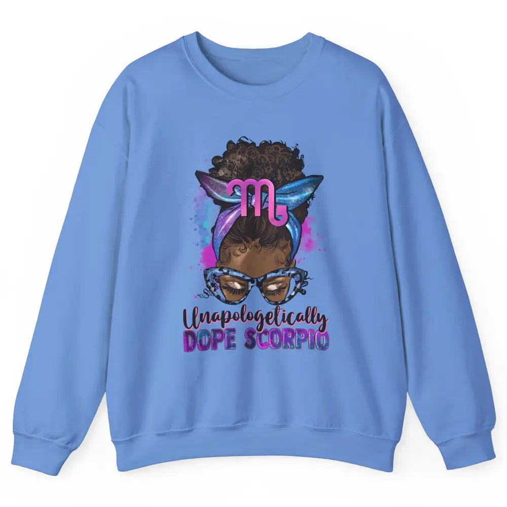 Unapologetically Dope Scorpio Zodiac Leopard Afro Messy Bun Unisex Crewneck Sweatshirt