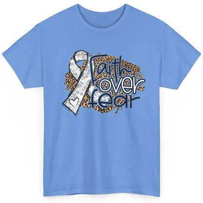 Faith Over Fear Leopard Lung Cancer Awareness Grey Ribbon Classic Unisex T-Shirt