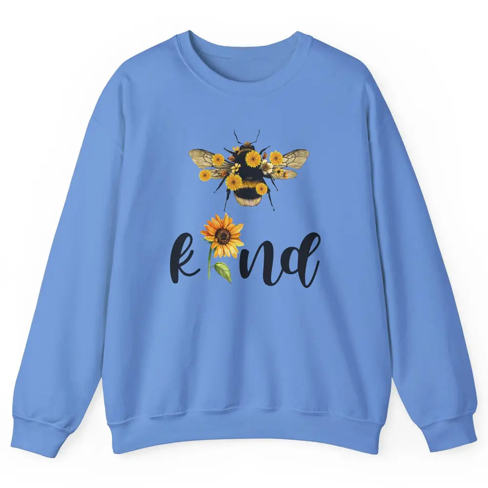 Bee Kind Be Cute Graphic Sunflower Inspirational Sayings Unisex Crewneck Sweatshirt