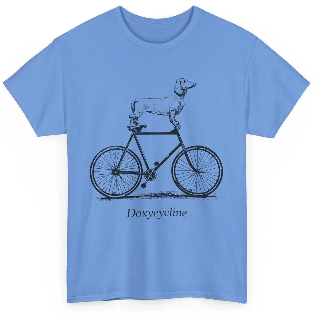 Dachshund On Bicycle Doxycycline Pun Veterinary Vet Tech Classic Unisex T-Shirt