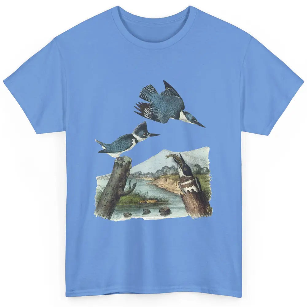 Watercolor Belted Kingfisher Bird Eat Fish Nature Birding Classic Unisex T-Shirt