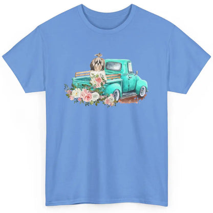 Cute Shih Tzu On Teal Truck Dog Lovers Retro Truck Christmas Classic Unisex T-Shirt