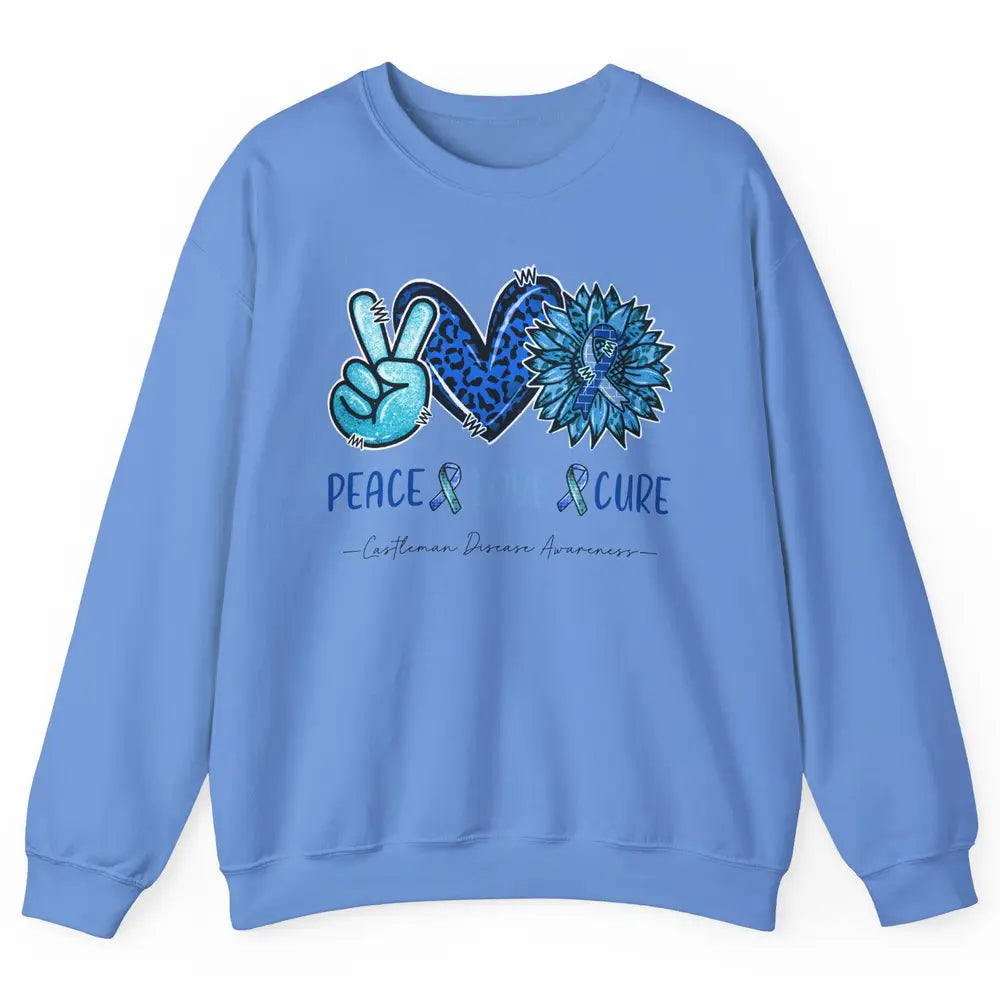 Castleman Disease Awareness Blue Ribbon Peace Love Cure Unisex Crewneck Sweatshirt