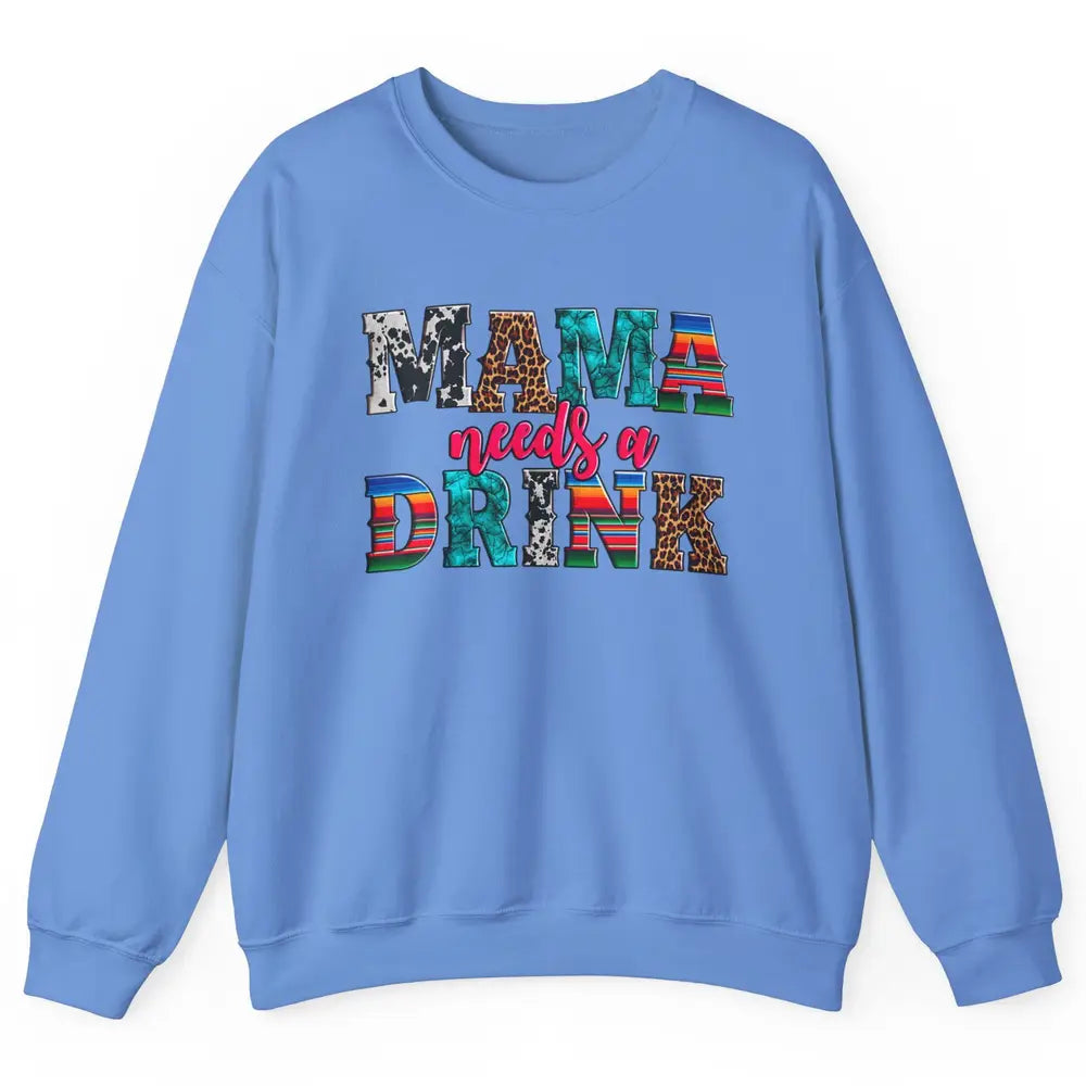 Western Mama Needs Drink Leopard Turquoise Mothers Day Retro Unisex Crewneck Sweatshirt