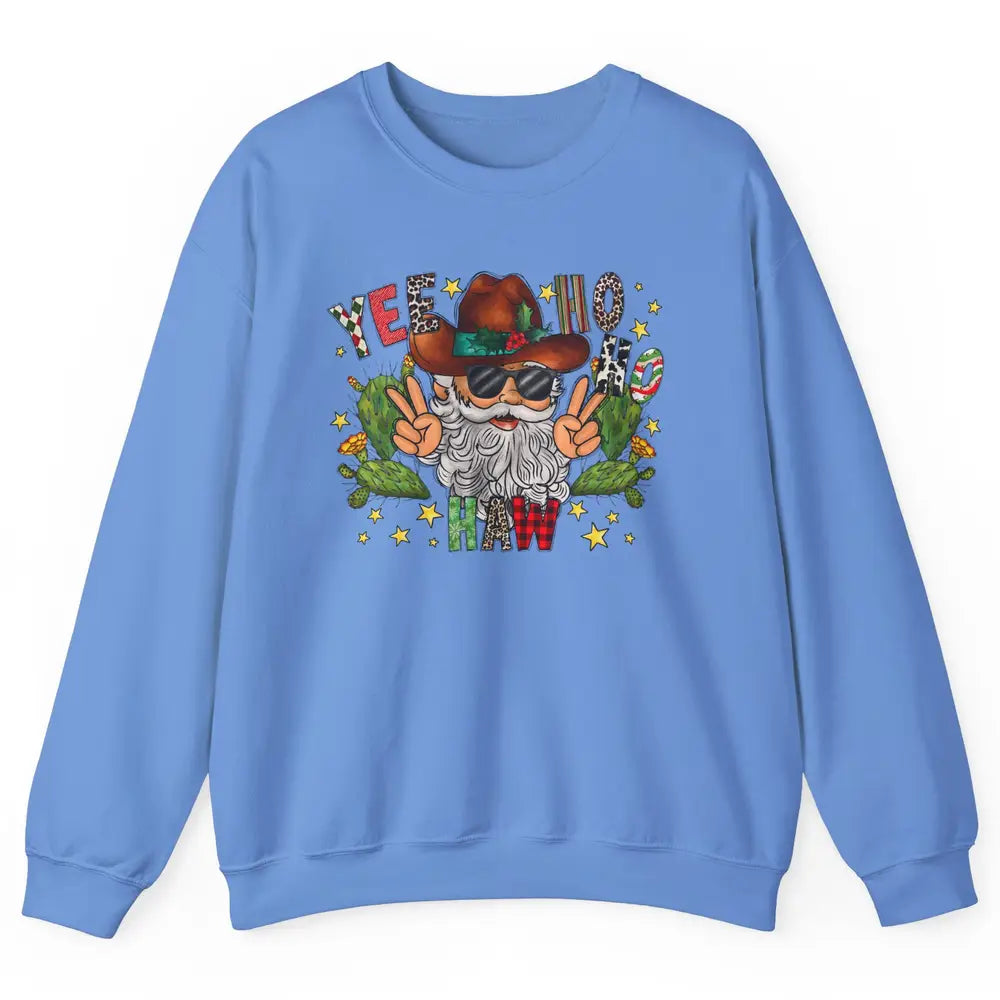 Leopard Santa Cowboy Yee Ho Haw Christmas Western Country Unisex Crewneck Sweatshirt