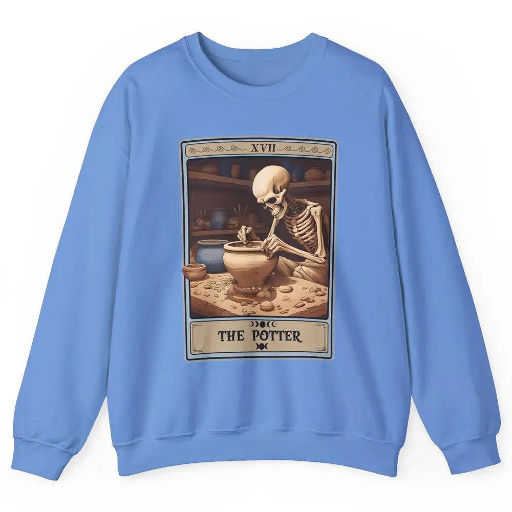 Retro Skeleton The Potter Tarot Card Halloween Pottery Lover Unisex Crewneck Sweatshirt