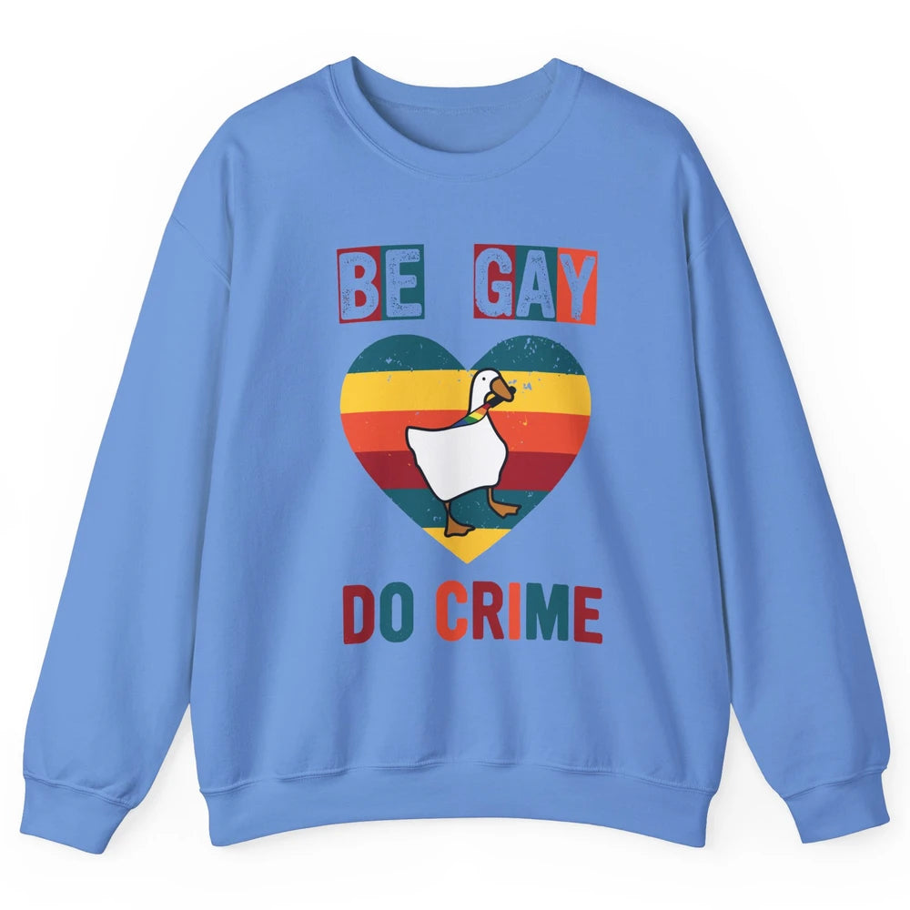 Vintage Duck Rainbow Be Gay Do Crime LGBTQ Community Rights Unisex Crewneck Sweatshirt