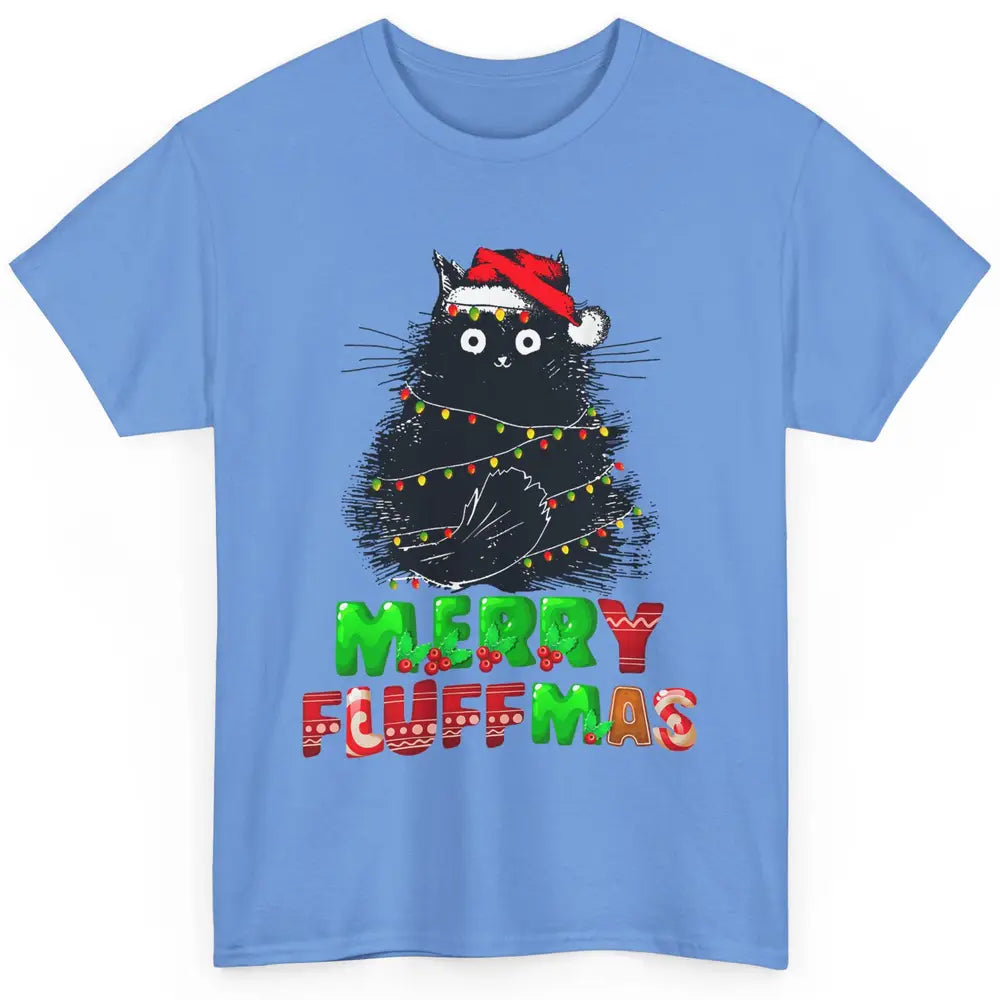 Merry Christmas Catmas Santa Hat Black Cat Xmas Lights Tree Classic Unisex T-Shirt