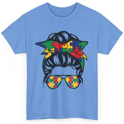 Autism Mom With Bandana Puzzle Autism Ribbon Support Autism Classic Unisex T-Shirt