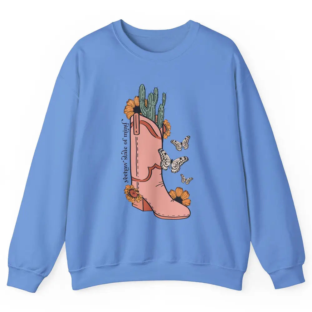 Yeehaw State of Mind Western Cowgirl Boot Desert Sunflower Unisex Crewneck Sweatshirt