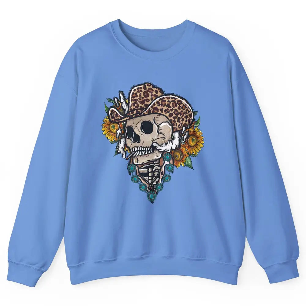 Sunflower Leopard Cowboy Skull Gemstone Western Country Gift Unisex Crewneck Sweatshirt