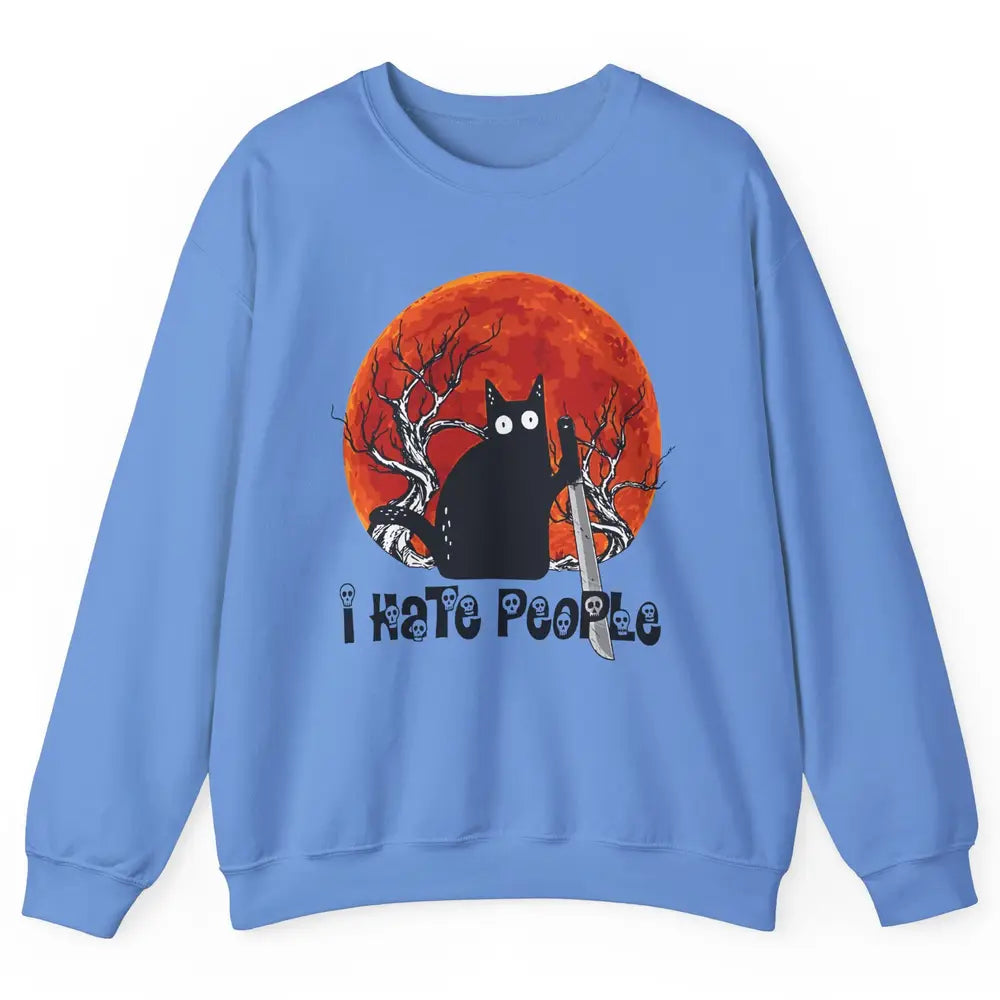 Black Cat Murderer I Hate People Pumpkin Halloween Costume Unisex Crewneck Sweatshirt