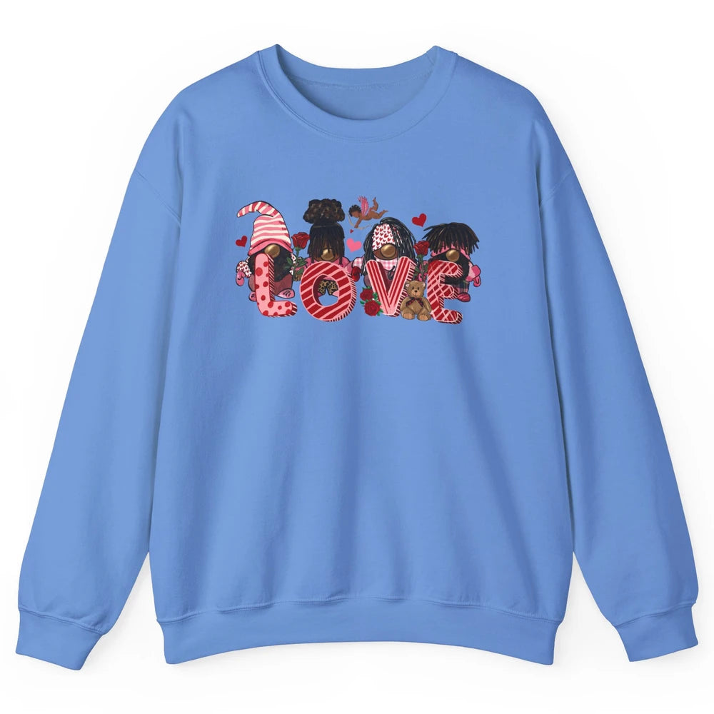 Afro Gnome Love Valentine African American Valentine's Day Unisex Crewneck Sweatshirt