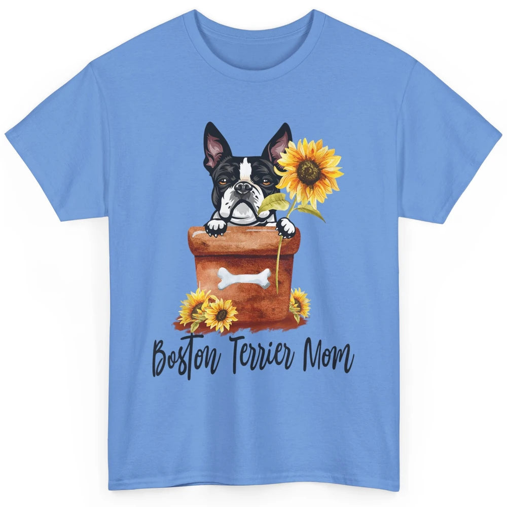 Funny Boston Terrier Dog Face Sunflowers Puppy Dog Mom Mama Classic Unisex T-Shirt