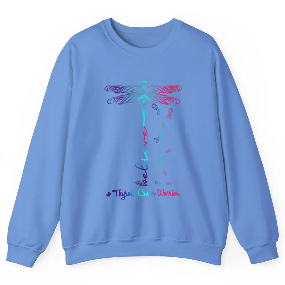 Thyroid Cancer Awareness Purple Pink Teal Ribbon Dragonfly Unisex Crewneck Sweatshirt