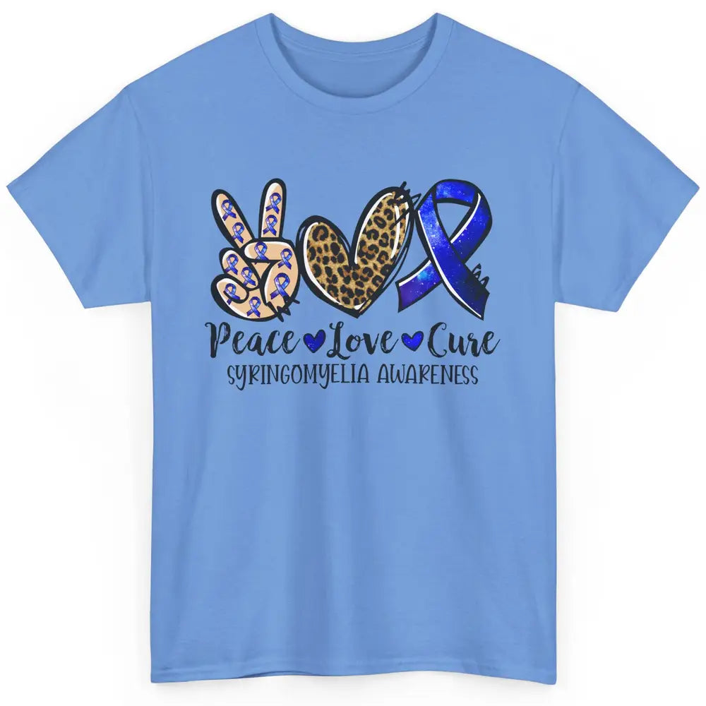 Syringomyelia Awareness Blue Ribbon Peace Love Cure Classic Unisex T-Shirt