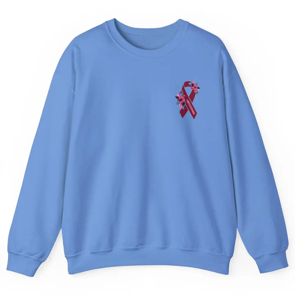 Amyloidosis Awareness Floral Burgundy Ribbon Rainbow Unisex Crewneck Sweatshirt