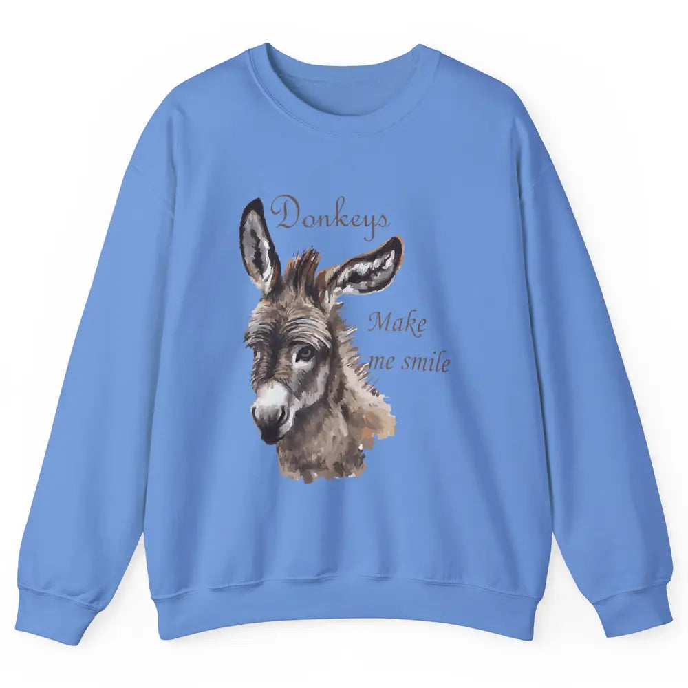 Watercolor Donkey Make Me Smile Farming Life Farm Animal Unisex Crewneck Sweatshirt