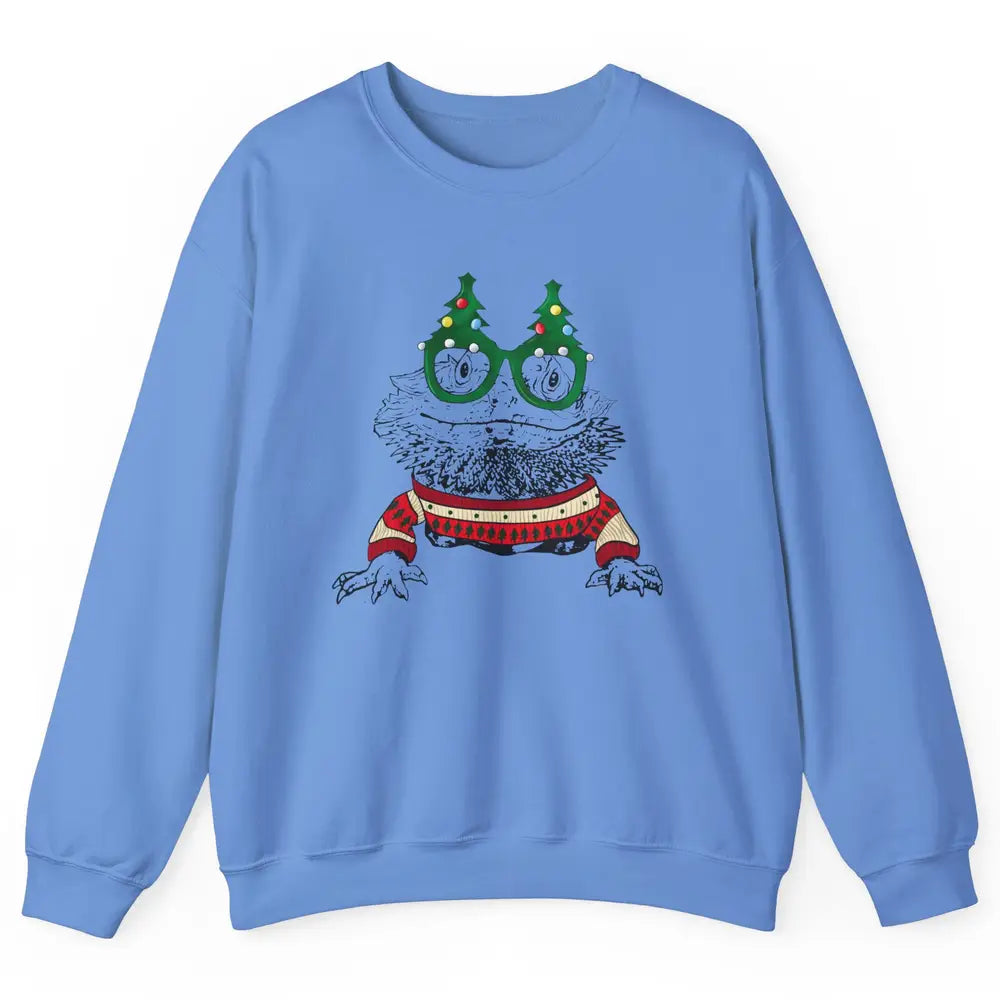 Christmas Bearded Dragon Glasses Animal Merry Xmas Gift Unisex Crewneck Sweatshirt