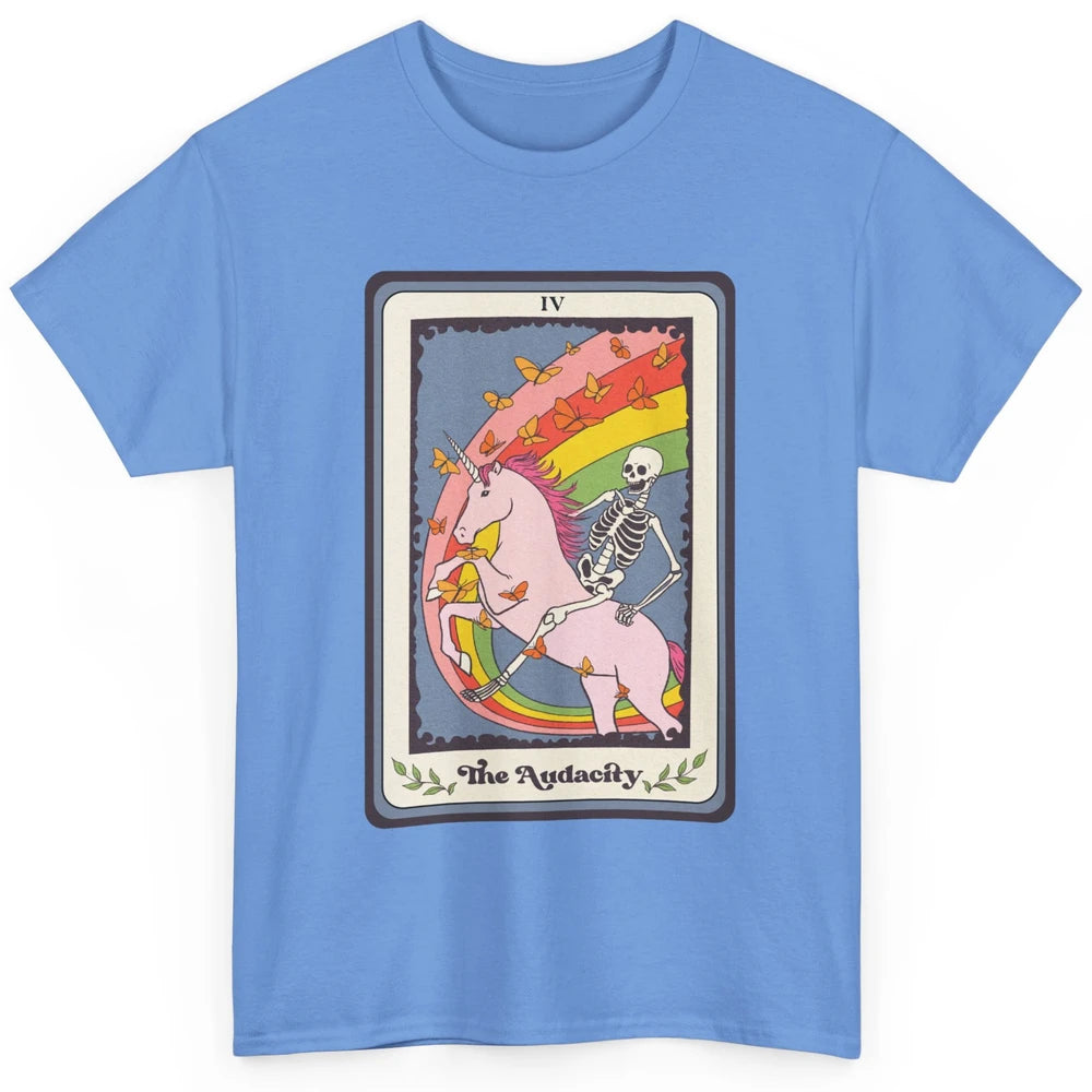 Retro Skeleton Rides Unicorn The Audacity Tarot Card Rainbow Classic Unisex T-Shirt