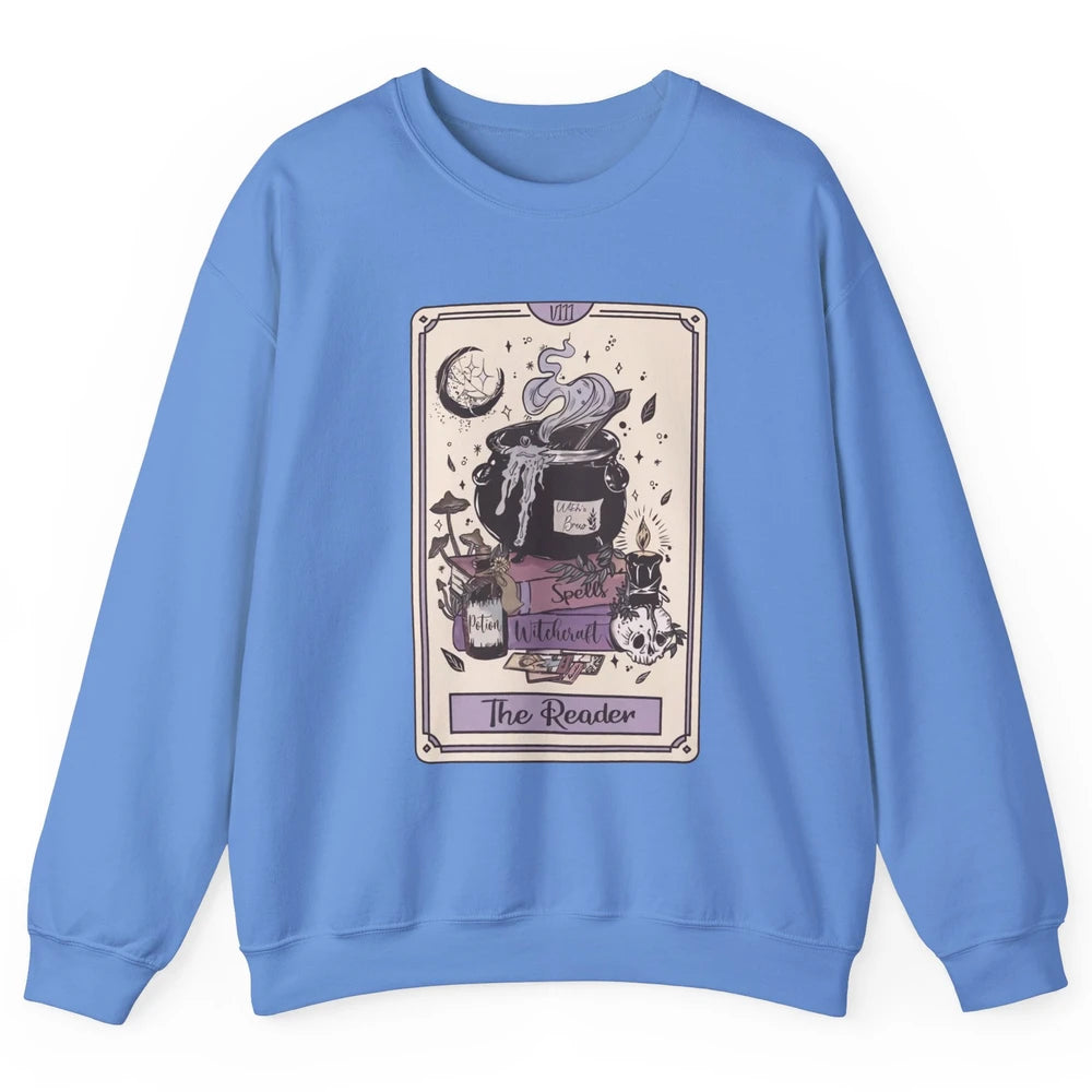 Retro Skull Books The Reader Tarot Card Witchcraft Halloween Unisex Crewneck Sweatshirt